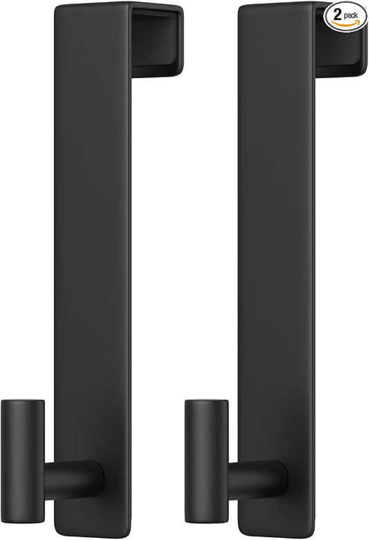 PMMASTO 10 Inch Extended Over The Door Hooks 2-Pack, Rustproof Stainless Steel Door Hanger with Non-Slip Pads for Bathroom Kitchen Entryway (Black, Fits 1-3/4" Thick Door, T Shape 2 Pack)