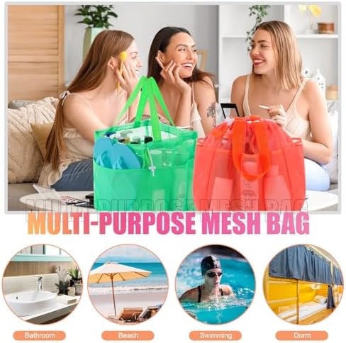 Talltalk Mesh Shower Caddy with Drawstring Basket, Bright Color, 3 Pcs
