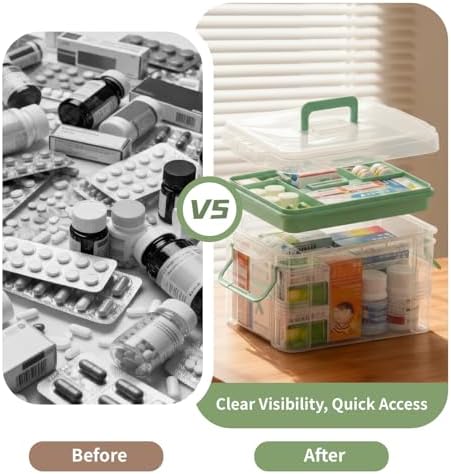 2-Pack Clear Medicine Storage Box Set with Pill Organizer