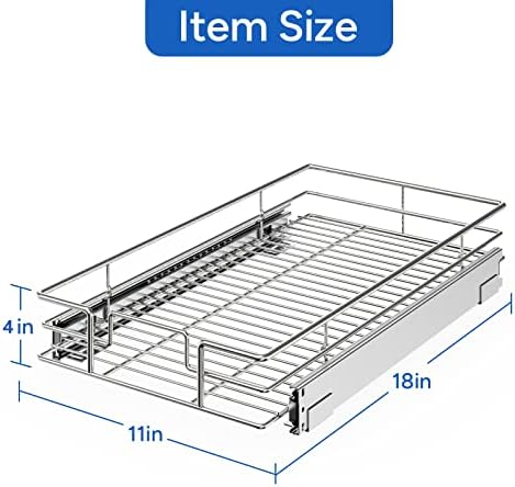 ROOMTEC Pull Out Cabinet Organizer, Cabinet Pull Out Shelves 11" W x 18" D, Heavy Duty Cabinet Drawers Slide Out Kitchen Cabinet Organizers Storage Shelf