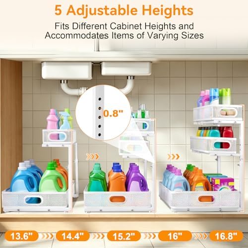 3 Tier Adjustable Under Sink Organizer for Bathroom & Kitchen(1Pack, White)