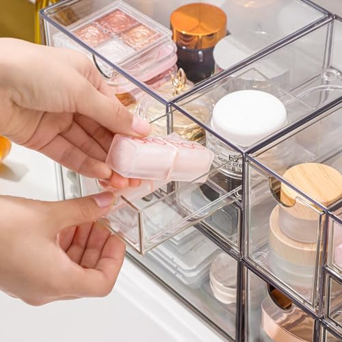 Makeup Drawer Organizer, Desk Drawer Organizer With 4 Drawers, 3 Different Sizes, Suitable For Office Desk, Bathroom, Bedroom, Jewelry, Stationery, Handicraft Storage And Organization, clear