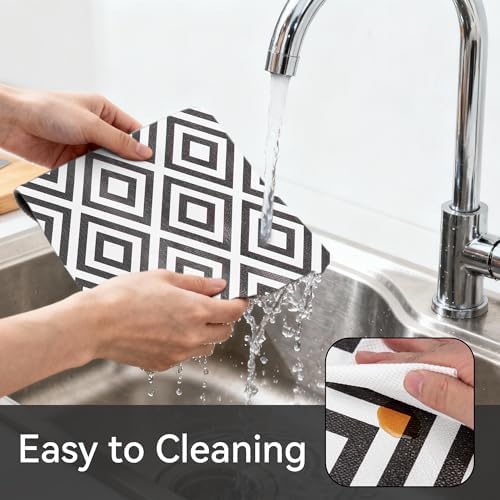 FIFTY FEET 18"x96" Non-Adhesive Shelf Liner for Kitchen Cabinets and Drawers, Washable Non-Slip PVC Cabinet Liner (Black Plaid)(2 Roll)