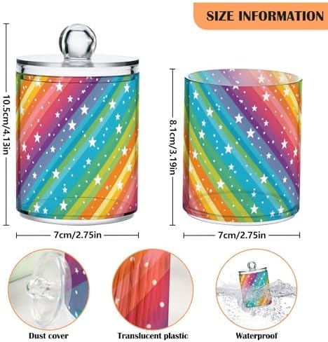 MNSRUU 4 Pack Qtip Holder Organizer Dispenser Rainbow Stars Bathroom Storage Canister Cotton Ball Holder Bathroom Containers for Cotton Swabs/Pads/Floss