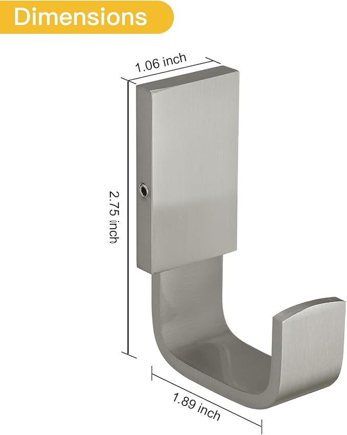 BESy Clothes Hook Single Towel Hooks for Bathroom Kitchen Garage Square Style Robe Hooks Coat and Hat Hook, Wall Mounted with Screws, Stainless Steel, Brushed Nickel