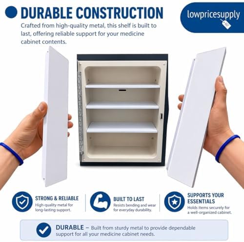 Replacement Medicine Cabinet White Metal Shelf, Bathroom Shelf Insert Universal Cabinet Shelf Vanity Cabinet Shelf OrganizerBahtroom Shelf Replacement 13.25" x 3"