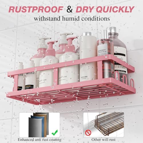 Youvip Shower Caddy, Pink, Adhesive No Drill Bathroom Organizer