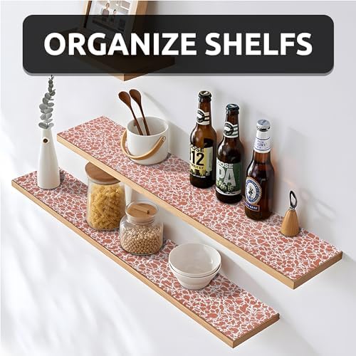 FIFTY FEET 12X120 Inch Shelf Liner with Scissor & Tape Measure for Kitchen Cabinets, PVC Drawer Liner for Dresser Non-Slip Bathroom, Non-Adhesive Cabinet Liner Washable (Brown Crack)