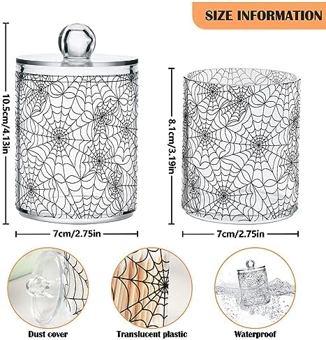 Halloween Spider Web 4 Pack Plastic Qtips Holder Bathroom Organizer Canisters for Cotton Balls/Swabs/Pads/Floss,Plastic Apothecary Jars for Vanity