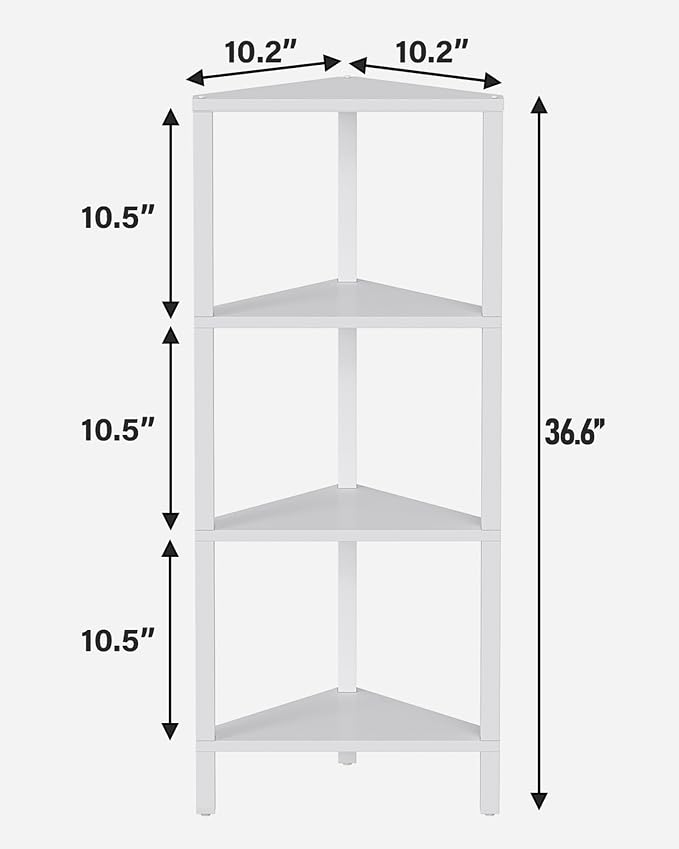 TUTOTAK Corner Shelf, 4-Tier Corner Bookshelf for Small Space, Narrow Display Corner Shelf Stand with Storage Rack, for Living Room, Bedroom, White BS05BW004
