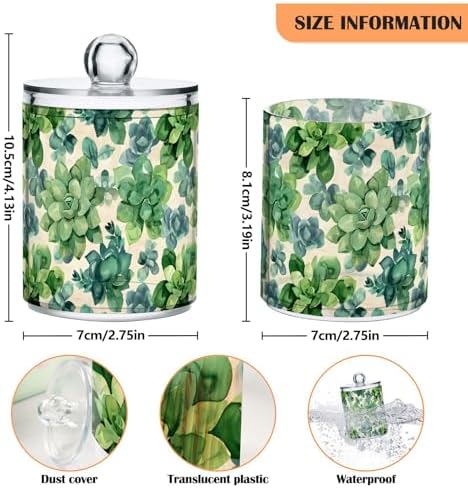 ALAZA 2pcs Flowers Boho Green Qtip Holder Dispenser 14 oz Bathroom Storage Clear Apothecary Jars Containers Cotton Ball,Cotton Rounds,Floss Picks, Hair Clips, Food