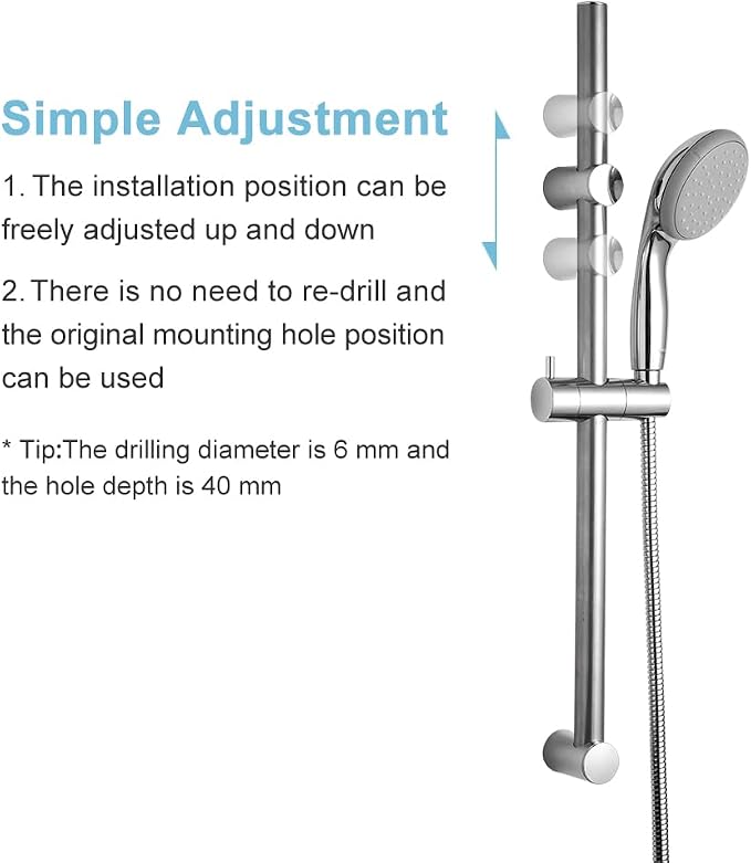 OFFO Shower Slide Bar 18 in Adjustable Installation Distance 12-17 in with 360° Adjustable Handheld Shower Head Holder for Bathroom, Screw Wall Mounted, Chrome Finish
