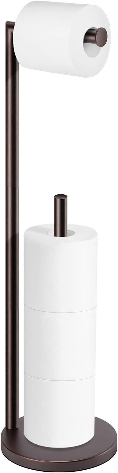 Toilet Paper Holder Stand, Bronze Toilet Paper Holder Free Standing | Toilet Paper Holder for 4 Rolls, Bathroom Organizers and Storage with Anti-Slip Base and Rustproof