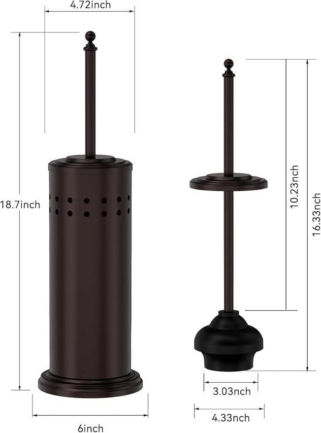 DOWRY Toilet Plunger with Holder for Bathroom Bronze | Hidden Toilet Bowl Cleaners Long Handle with Cover Powerful Force Suction Cup Heavy Duty Deep Cleaning