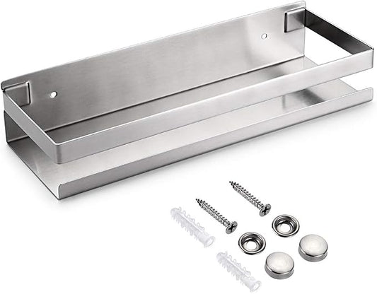 OwnMy Bathroom Shower Shelf Stainless Steel Bath Kitchen Basket Shower Caddy Rack, Rustproof Metal Bathroom Storage Floating Shelves Wall Mounted Shower Corner Rectangular Shelf - 12 Inch Silver