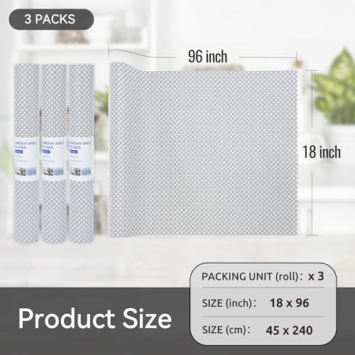 FIFTY FEET 18"x96" Non-Adhesive Shelf Liner for Kitchen Cabinets and Drawers, Washable Non-Slip PVC Cabinet Liner (Black Circle)(3 Roll)
