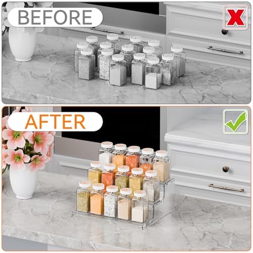 Yieach 3 Tier Spice Shelf Organizer for Cabinet,Pantry,Clear Acrylic Spice Rack Organizer and Tiered Spice Rack & Holder,Step Shelves for Vitamin,Medicine Bottle,Jar,Can,Condiment,Seasoning Shelf