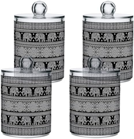 MNSRUU 2 Pack Qtip Holder Organizer Dispenser African Tribal Elephant Bathroom Storage Canister Cotton Ball Holder Bathroom Containers for Cotton Swabs/Pads/Floss