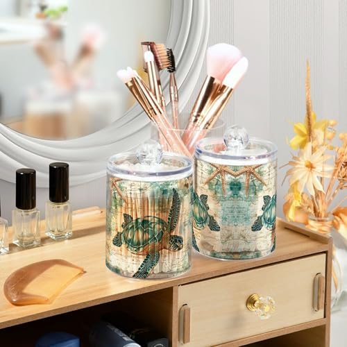 MNSRUU 4 Pack Qtip Holder Organizer Dispenser Beautiful Sea Turtle Bathroom Storage Canister Cotton Ball Holder Bathroom Containers for Cotton Swabs/Pads/Floss