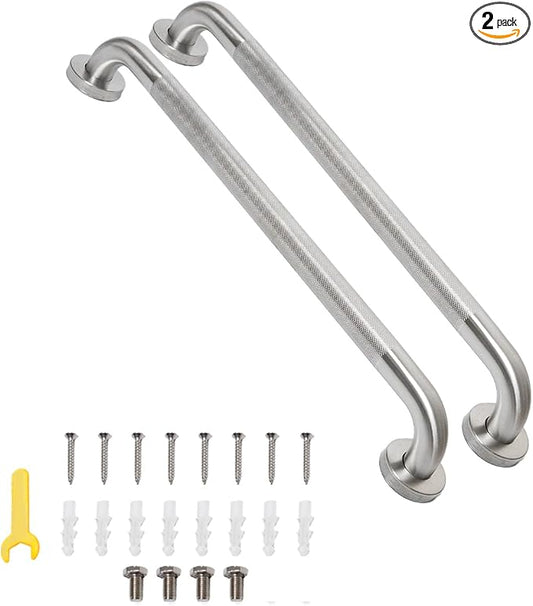 2 Pack 24 Inch Shower Grab Bar, Brushed Nickel Bathroom Grab Bar Handle with Anti-Slip Knurled Grip, Stainless Steel Bath Balance Bar, 1.25" Diameter Bath Safety Bar Support for Seniors Elderly