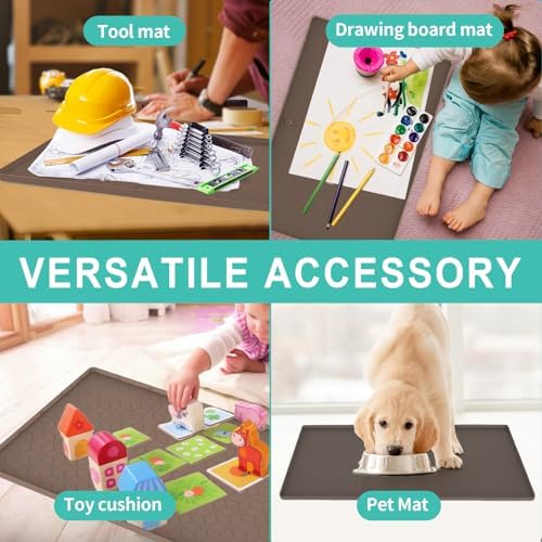 Under Sink Mat for Kitchen, Silicone Waterproof Liner with Drain Hole, Flexible Cabinet Organizer Tray, Holds Up to 3.3 Gallons, Easy to Clean (Brown, 34x22)
