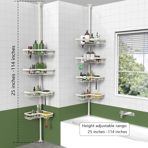 KEGII Shower Corner Caddy Tension Pole, Corner Bathtub Shelf, Cream White