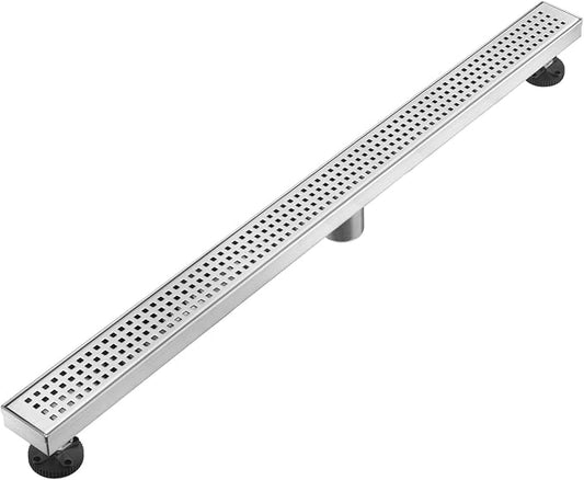 AVSIILE Linear Shower Floor Drain, Brushed Nickel 40 Inch 304 Stainless Steel Bathroom Drains Kit, Long Rectangular Shower Trench Drain with Square Pattern Drain Cover & Hair Catcher