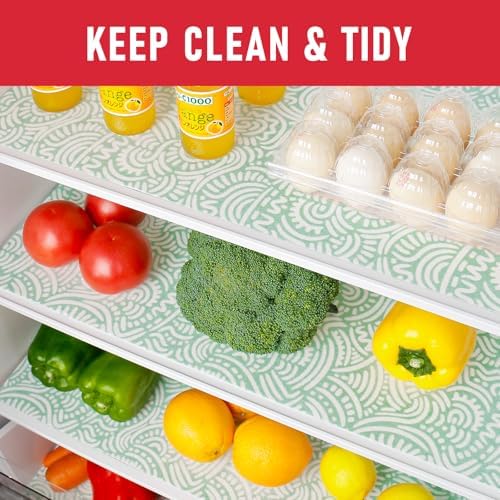Cooyes Refrigerator Shelf Liners, Drawer Liners for Kitchen Cabinets, Absorbent Fridge Mats with Non-Slip Particles, Breathable Cloth Material BPAfree, Keep Produce Fresh Longer, 6 Pack, 12" × 24"