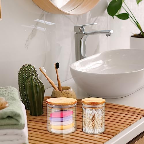 Dandat 6 Pack Glass Apothecary Bathroom Jars Bamboo Lids Countertop Storage