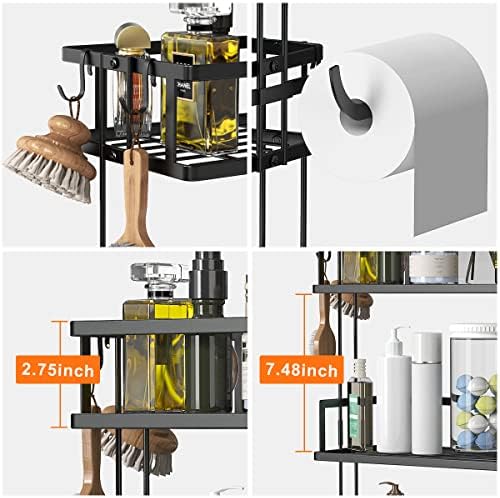 FLOLXNB Over The Toilet Storage Shelf, 3-Tier Bathroom Storage Organizer Upgrade Punch-Free Toliet Storage Shelf, Home Storage Rack with Hooks Shelf,Black