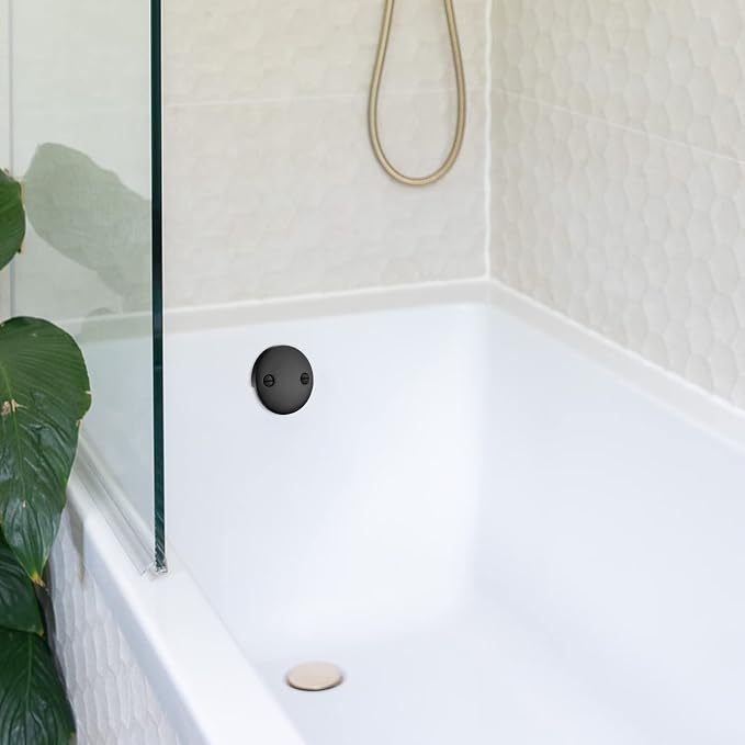 2 Hole Bathtub Overflow Plate, 3-3/16 Inches Diameter, Matte Black