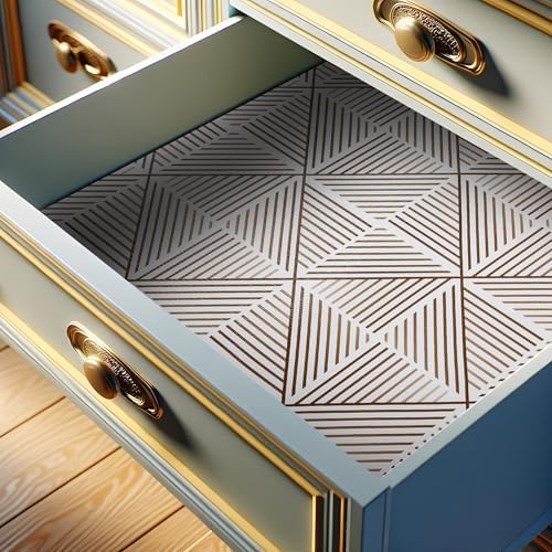 FIFTY FEET 18"x96" Non-Adhesive Shelf Liner for Kitchen Cabinets and Drawers, Washable Non-Slip PVC Cabinet Liner (Brown Modern)(8 Roll)