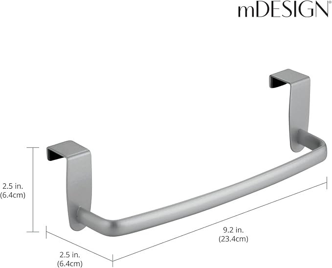 mDesign Steel Metal Wire Over Cabinet Towel Rack Storage Organizer - Hang on Cabinet or Door - Towel Bar Holder for Kitchen - Holds Hand Towels, Washcloths - Spira Collection - Silver