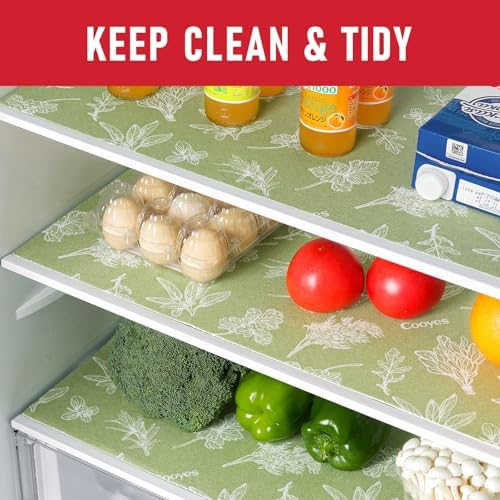Cooyes Shelf Liner for Refrigerator & Drawer, Non-Adhesive Cabinets Liner for Kitchen Cupboard & Fridge, Breathable Cloth Material, Vegetable-Patterned, 6 Pack 12“ × 24”, Sage Green