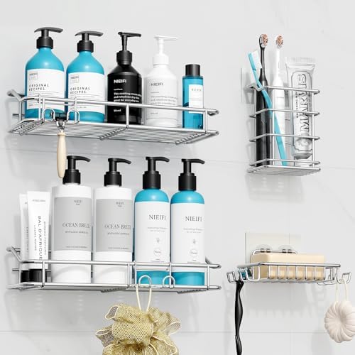 Nieifi Shower Caddy Adhesive, Shower Shelves, Shampoo Holder for Bathroom