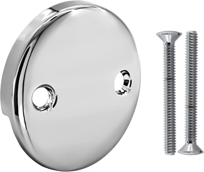 Tub Overflow Drain Cover, Chrome 2-Pack, for Bathtub Overflow Cover 2 Holes Drain Plate, for Bathroom Bath Tub Replacement and Repair, 3-3/16 Inches