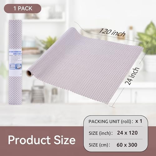 FIFTY FEET 24"x120" Non-Adhesive Shelf Liner for Kitchen Cabinets and Drawers, Washable Non-Slip PVC Cabinet Liner (Red Circle)(1 Roll)