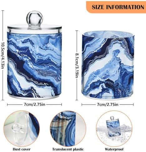 MNSRUU 4 Pack Qtip Holder Organizer Dispenser Blue Marbling Bathroom Containers Bathroom Vanity Storage Canister Apothecary Jars for Cotton Swabs/Pads/Floss