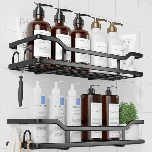 Kitsure Shower Caddy, Adhesive Shower Organizer, X-Large, Black