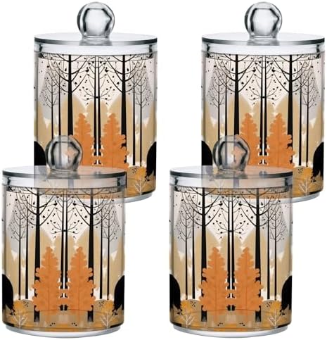 MNSRUU 4 Pack Qtip Holder Organizer Dispenser Black Bear Forest Pink Bathroom Storage Canister Cotton Ball Holder Bathroom Containers for Cotton Swabs/Pads/Floss