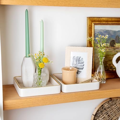 2 Pack White Catch All Trays for Jewelry| Small Leather Valet Tray| Key Bowl for Entryway Table EDC Trinket Tray CatchAll| Perfume Trays for Dresser Organizer Perfume Holder (Set of 2)