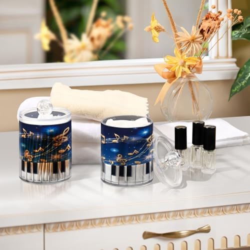 ALAZA Piano Key Music Note Blue 2 Pack Qtip Holder Dispenser for Cotton Swabs, Balls, Pads, Floss 10 oz Plastic Canister Organizer