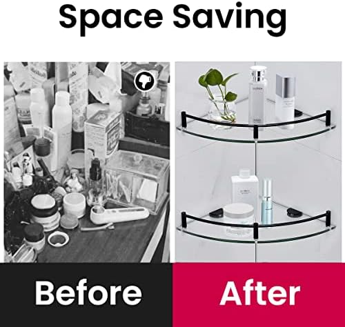 Glass Shelf Bathroom Floating Shower Corner Shelves Shampoo Holder with Rail Wall Esquinero para Baño for Inside Shower 2 Pack