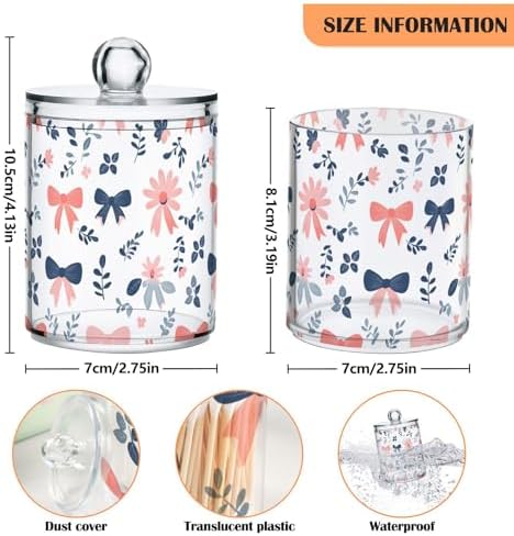 ALAZA Bow Flower Floral Print 4 Pack Qtip Holder Dispenser for Cotton Swabs, Balls, Pads, Floss 10 oz Plastic Canister Organizer