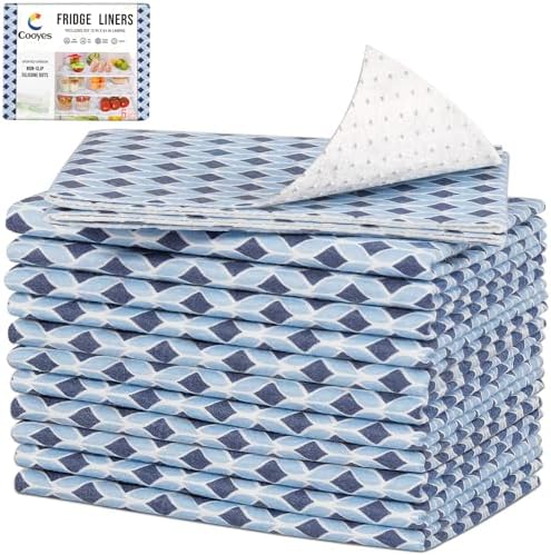Cooyes 12 Pack Cloth Shelf Liners 17.7" × 24", Non-Slip Refrigerator Liners Machine Washable, Refrigerator Drawer Mats for Glass Shelves and Kitchen Cabinets, (Light Blue)