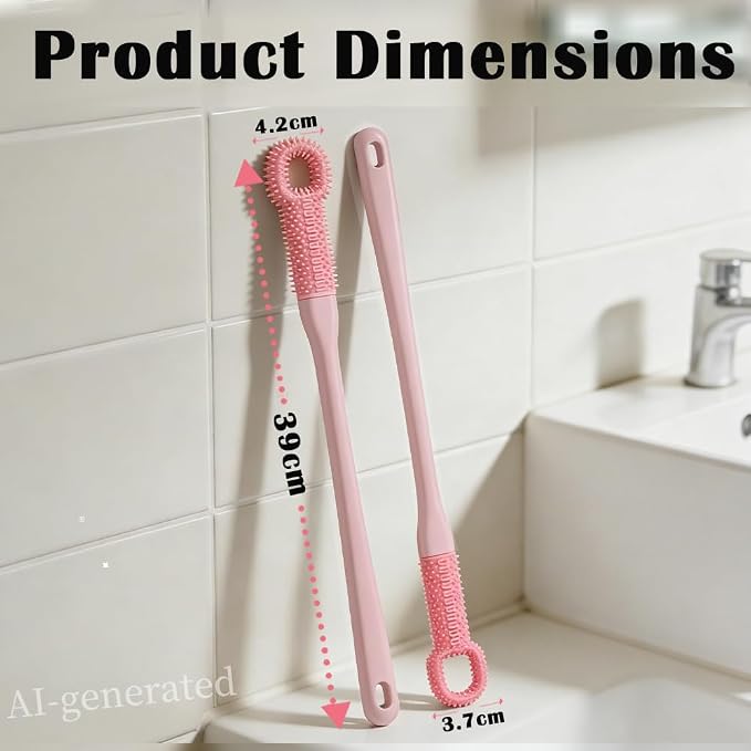 2 Pack Foot Brush in Shower, Extended Handle Foot Scrubber, Soft Rubber for Cleaning Dead Skin, Dense Foam Toe Cleaning with Hanging Storage,Scrub Brush for Senior, Pregnant, Men, Women(Pink)