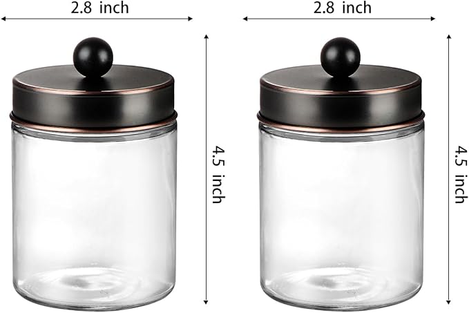 Amolliar 6 Pack Apothecary Jars Bathroom Organizer - Rustic Farmhouse Decor Qtip Holder with Stainless Steel Lids - Glass Bathroom Storage Canisters for Cotton Swabs, Rounds, Balls, Flossers (Bronze)