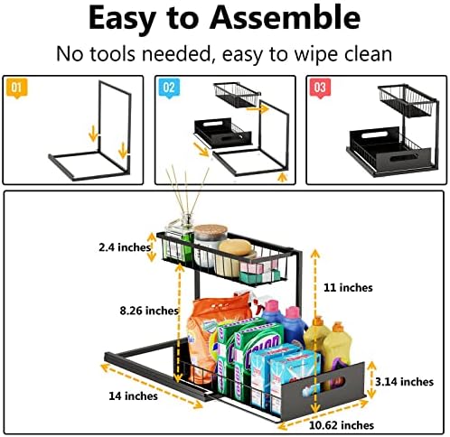 Ceetug Slide Out Under Sink Organizers and Storage, Black, 2 Pack