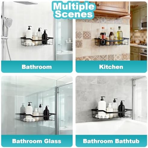 Shower Caddy with Hooks,Shower Shelf - 201 Stainless Steel Shower Rack,Anticorrosive,Rust-proof and Waterproof Bathroom Shelvs Storage and Organization - Black Shower Shelves