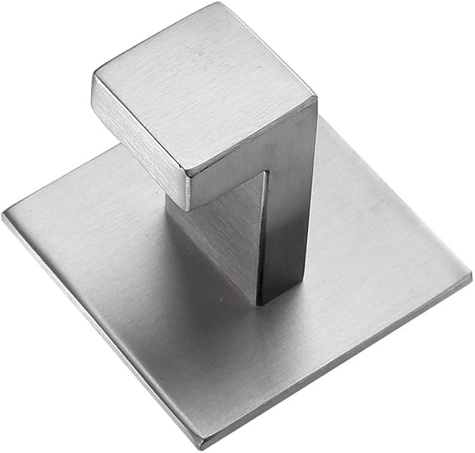 Flybath Coat Hook SUS 304 Stainless Steel Square Towel Robe Hooks Wall Mounted Self Adhesive (No Drilling), Brushed Finish - 2 Pack